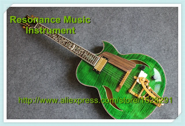 Cheap 100% Real Pictures Emerald Green Top Electric Jazz Guitars Golden Hardware Hollow Guitar Body Flower Inlay Body & Kits Avaiable