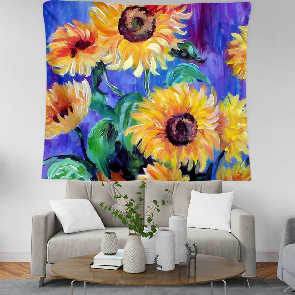 

PLstar Cosmos Bohemian sunflower oil painting Tapestry 3D Printing Tapestrying Rectangular Home Decor Wall Hanging style-15