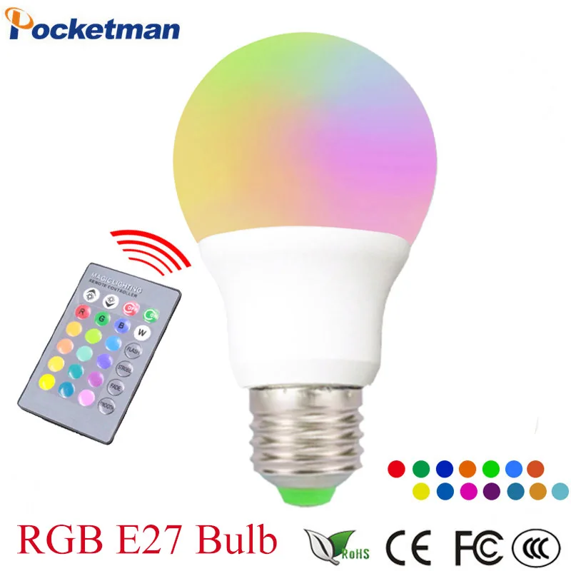

RGB LED Bulb E27 10W 5W 3W LED 220V Light Bulb Lampada LED RGB Light E27 LED Lights Changeable with 24key IR Remote Controller