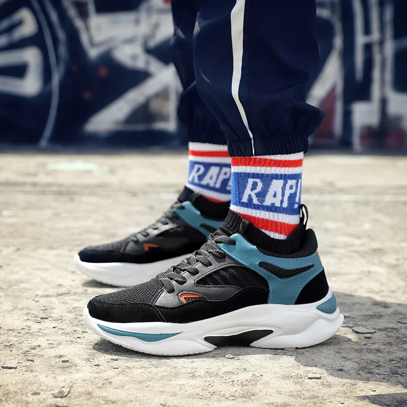 Thick Soled Athletic Running Male Shoes Red Balck Mens Trainers Sports Sock Jogging Sneakers for Men Hard-Wearing Gym Men Shoes