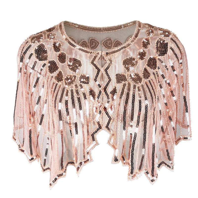 Vintage Sequin Beaded Evening Cape 1920s Flapper Shawl Wraps Wedding Bridal Shawl Scarf Circle Flower Gatsby Party Cover Up