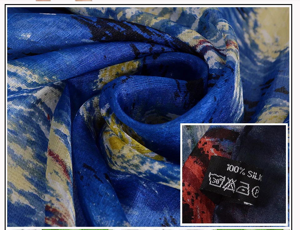 [BYSIFA] шелковый шарф для женщин Ван Гог подсолнух Дизайн Длинные шарфы брендовые аксессуары зимний шейный платок 180*110 см