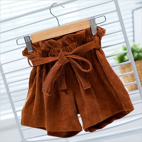 Summer Baby Girls Shorts Solid Bow Ruffle Shorts Fashion Children's Shorts Corduroy Pants For Girs PP Trousers 1-5 Years - Цвет: Коричневый