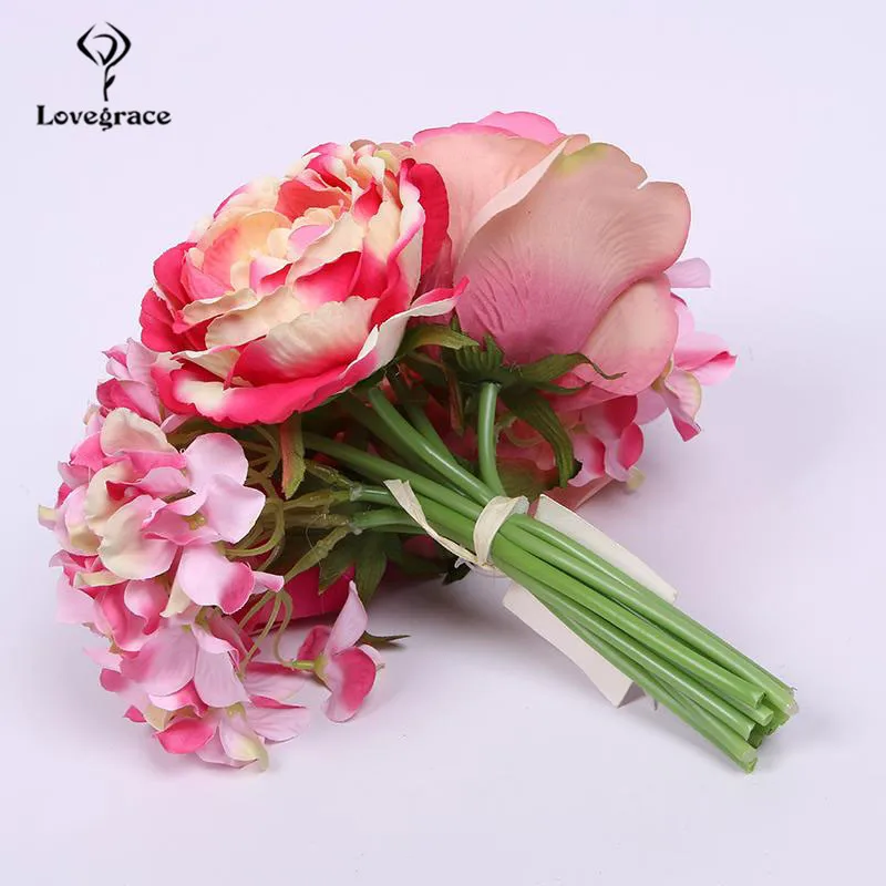 wedding bouquet roses peony artificial flowers  (26)