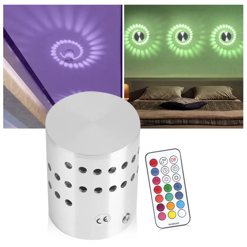 

3W RGB LED Wall Light Party Room Lighting Decor With Remote Control 85-265V applique murale luminaire