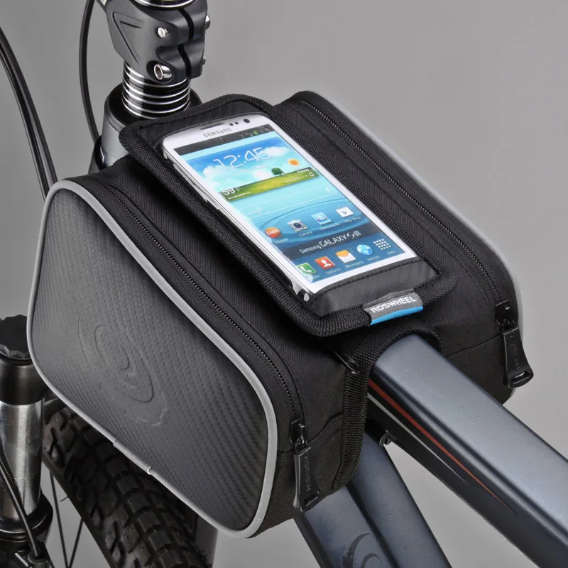ROSWHEEL велосипедный передний верхний трубчатый каркас двойная сумка с тачскрином для " и 5,7" мобильный телефон велосипедная упаковка для хранения - Цвет: Black.
