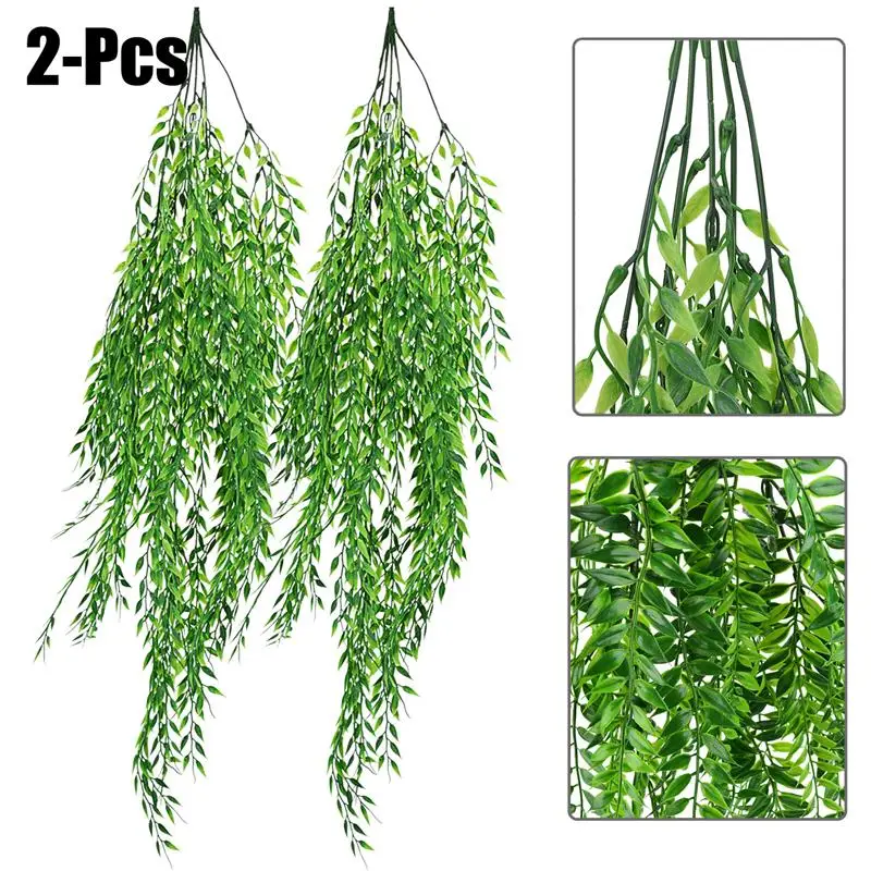 

2PCS Artificial Hanging Plant Simulated Weeping Willow Artificial Plant Fake Hanging Plants Short And Long Pattern