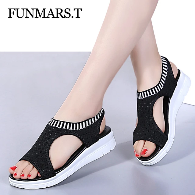 Sandalias Cómodas Y Transpirables Para Mujer, Zapatos De Verano Plataforma Para Caminar, Color Negro, 2019 - Sandalias - AliExpress