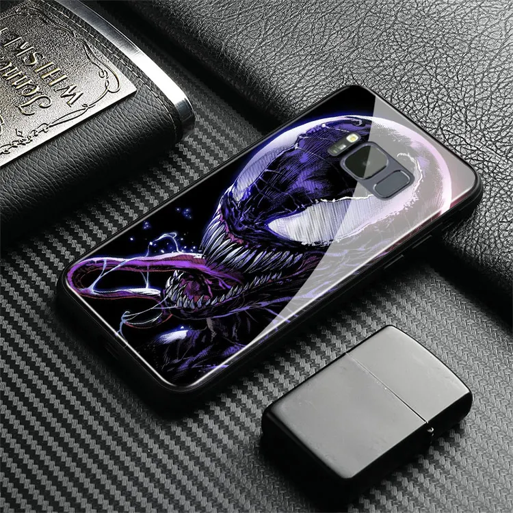 Venom пленка дизайн художественное стекло Мягкий силиконовый чехол для телефона оболочка Крышка для samsung Galaxy S8 S9 S10e S10 Note 8 9 10 Plus - Цвет: VENOM 2 Glass