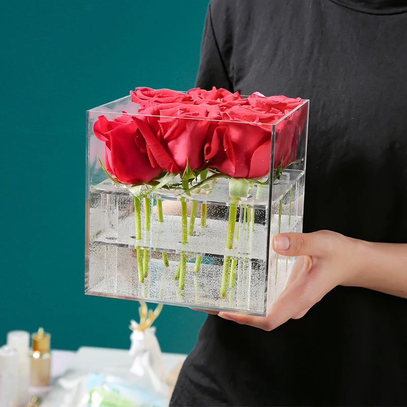 Акриловый прозрачный органайзер для косметики коробка для ювелирных украшений держатель Роза цветок коробка с крышкой макияж Органайзер