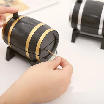 

Automatic Wine Barrel Toothpick Holder Hand Pressing Toothpick Container Box Dispenser Holder Household Organizer Desk Decors