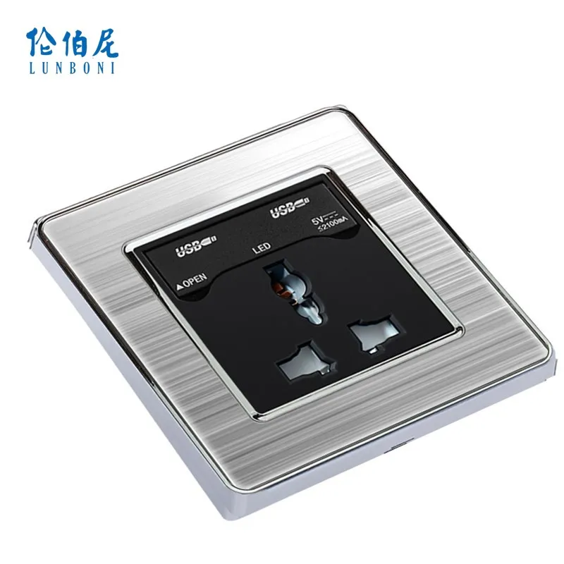 

Universal Compatibility Gold AC 110-250V Dual USB Wall socket Electric Wall Charger Dock Station Socket Power Outlet Panel