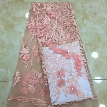 

3D flowers design beautiful african net tulle lace fabric 5yards nigerian french lace fabric with 3D flowers DPMA221