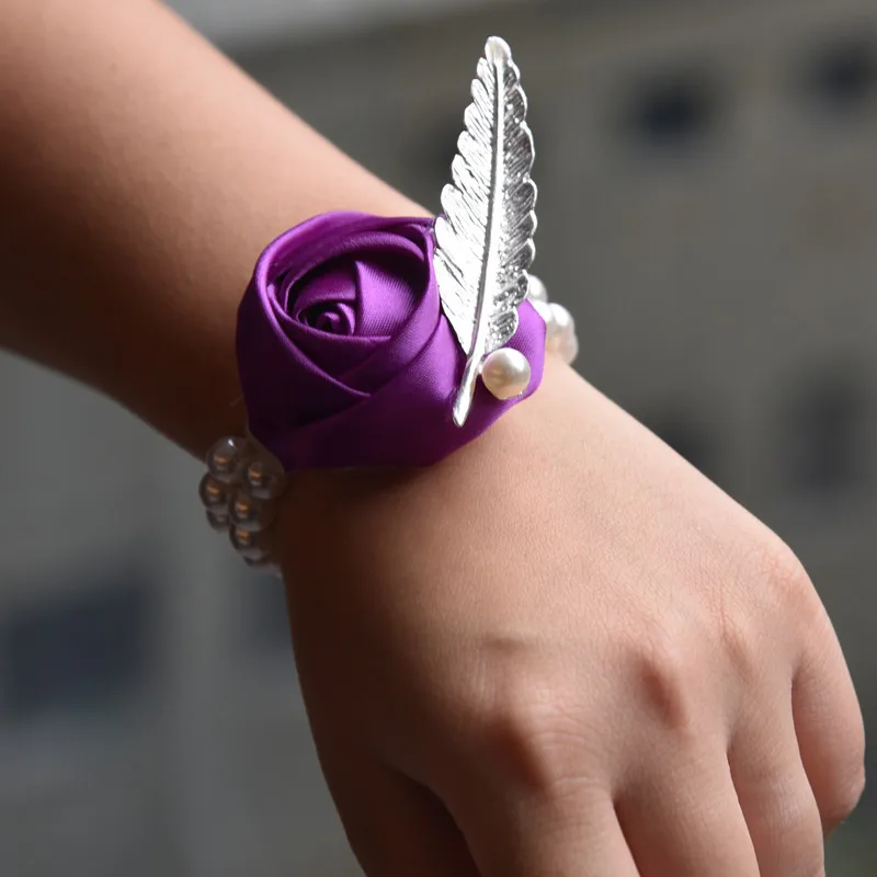 Pearl Beaded Wrist Corsage Wedding Ivory Artificial Flowers Bracel Bridesmaid Marriage Ribbon Corsages Wristband Handmade Pearl Beaded Wrist Corsage Wedding Ivory Artificial Flowers Bracel Bridesmaid Marriage Ribbon Corsages Wristband Handmade