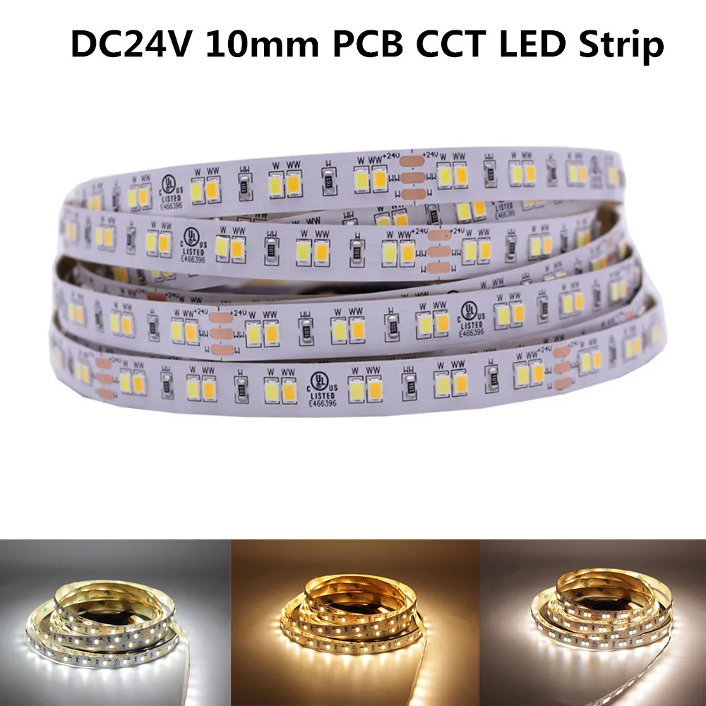 

5M 3528 2835 CW/WW Dual White Color Temperature Adjustable CCT 12V 24V Double Color LED Flexible Strip 120leds/m Tape Light