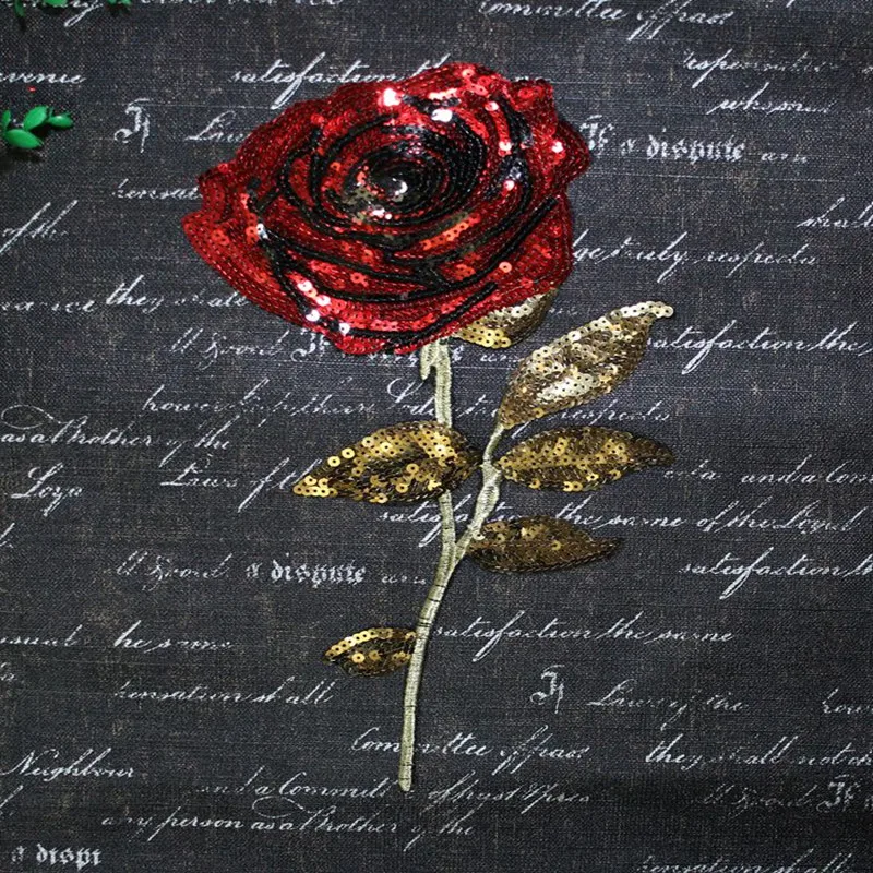 Большой размер красная роза нашивка для платья футболки джинсы шляпа сумка DIY нашивки ручная вышивка цветок нашивки для одежды поставщик оптом
