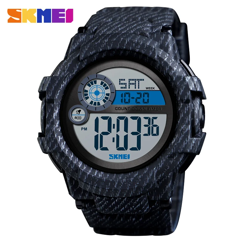 SKMEI Men Sport Watch Digital 2 TIME Alarm Clock Watches Waterproof LED Sport Digital Watch relogios masculino 1387 - Цвет: Denim Black