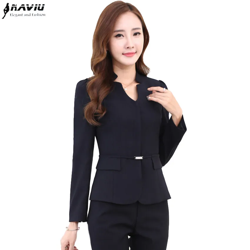 Модная рабочая одежда женские осенние брюки костюмы включают черный блейзер и