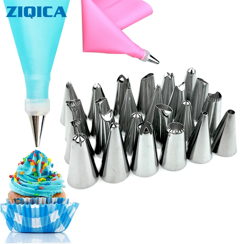 ZIQICA 26 шт./компл. силиконовый кондитерский мешок советы Кухня DIY Обледенение трубопровода крем многоразовый кондитерский сумки+ 24 насадки инструменты для украшения торта