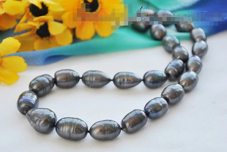 

*****Z4911 black rice Freshwater cultured pearl necklace 18inch (A0322)