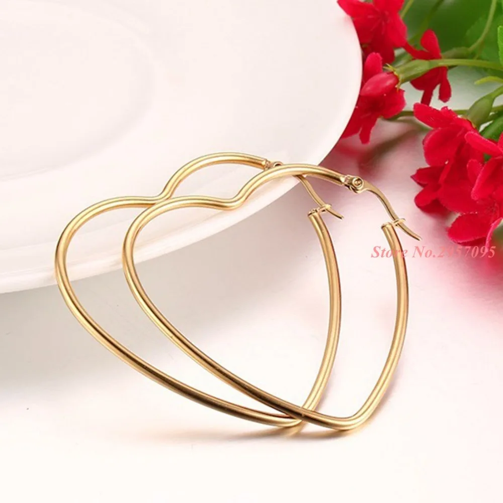 1Pair Stainless Steel Earrings Gold Color Heart shape Earrings For Women Girls Earrings Women Jewelry Free Shipping