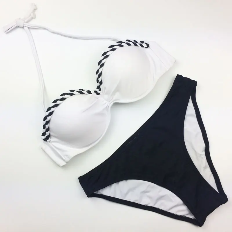 

M&M Solid Sexy Bikinis Women 2017 Vintage Swimwear Female Vintage Swimsuits Halter Top Bikini Set Beach Bathing Suits Biquinis
