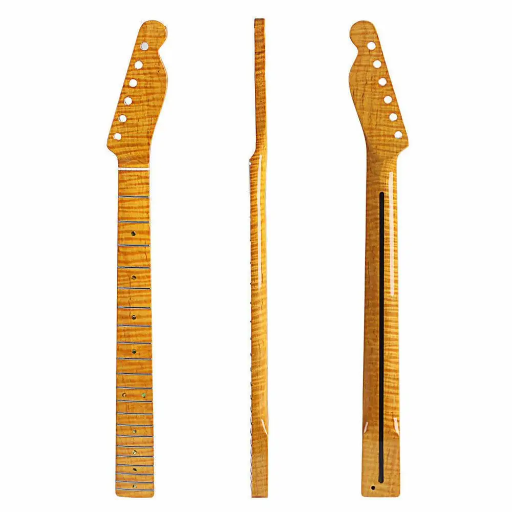 

21 Fret Tiger Flame Maple Guitar Neck For TL Tele Electric Guitar Yellow Glossy