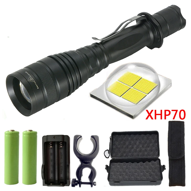 

Z90P75 Original CREE XLamp XHP70 32w 3200lm powerful Tactical LED flashlight torch zoom lens 2x 18650 battery Lantern