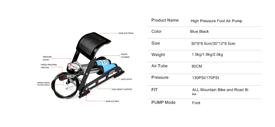 Воздушный надувной велосипедный ножной насос высокого давления для шин, ножной насос с манометром для автомобиля, мотоциклетный насос для горного велосипеда
