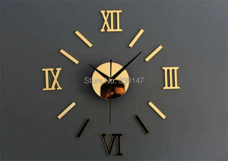 Rome Digital Number wall clock diy 3d mirror Silent Clock Acrylic Brief Quieten DIY wall clock modern design Wholesale