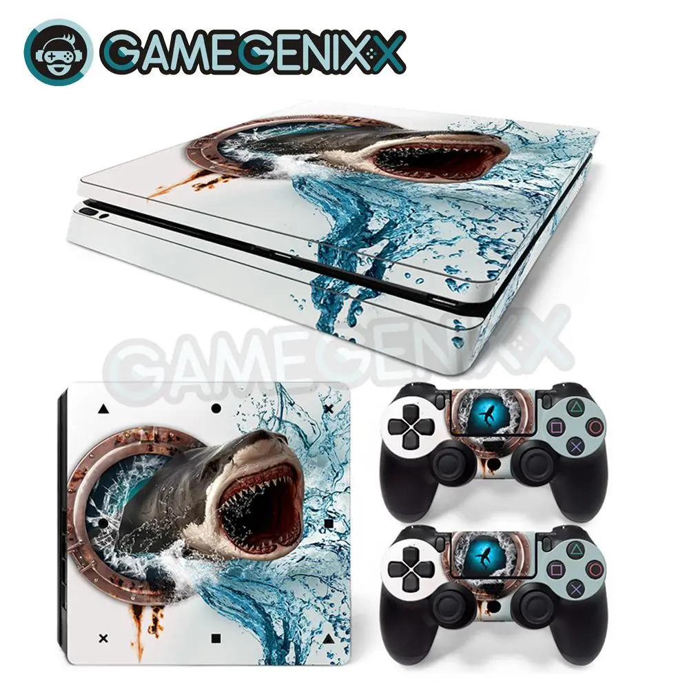 

GAMEGENIXX Skin Sticker Vinyl Decal for PS4 Slim Console and 2 Controllers - Shark Attack