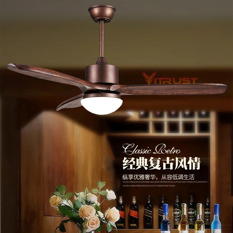 Nordic Wood Ceiling Fan Light Simple Village Ceiling Fan With Led Light And Remote Control For Dining Room Bedroom