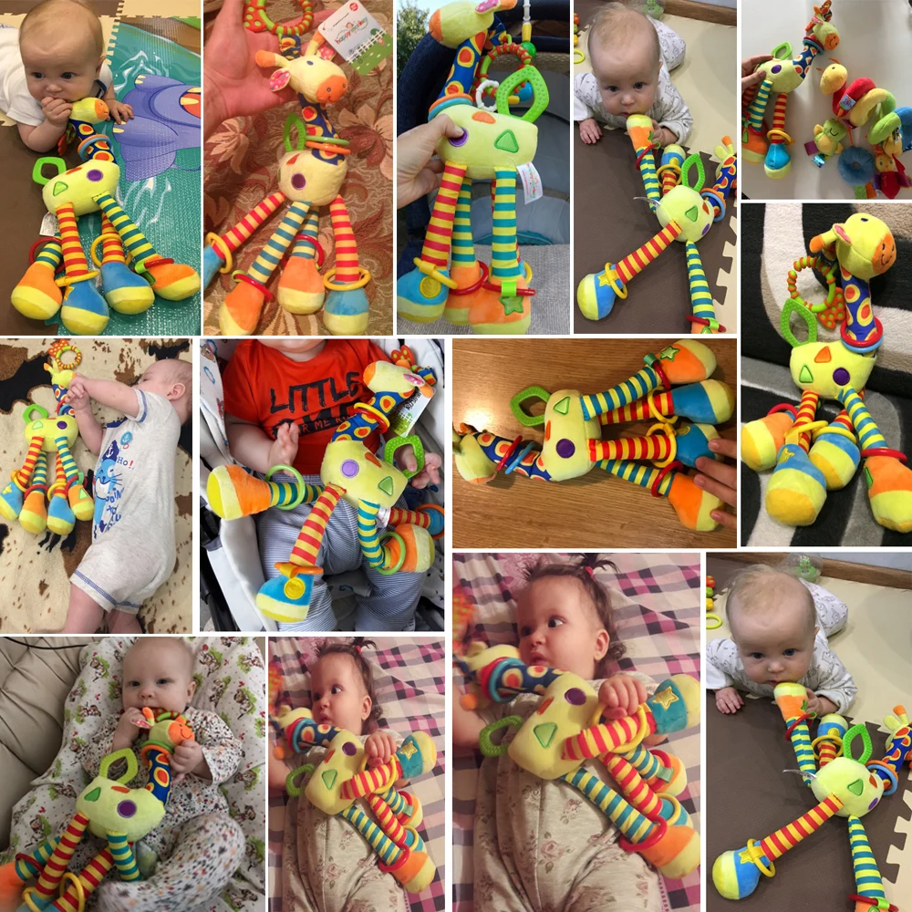 Plush Infant Baby Development Soft Giraffe Animal Handbells Rattles Handle Toys Hot Selling WIth Teether Baby Toy D-25