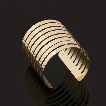 

Dayoff 1PC Fashion Europe Simple Gold Open Cuff Bangles For Men Women Jewelry Punk rectangular Hollow Wide Bracelets 2018 B22