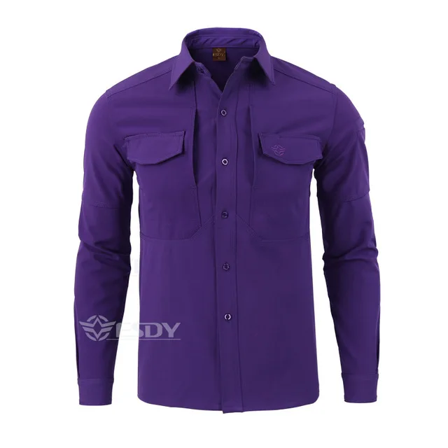 ESDY Открытый Кемпинг и туризм Рубашки для мальчиков осень с длинным рукавом теплая рубашка мужские свободные ветрозащитный водонепроницаемый анти-weartactics рубашка - Цвет: Фиолетовый