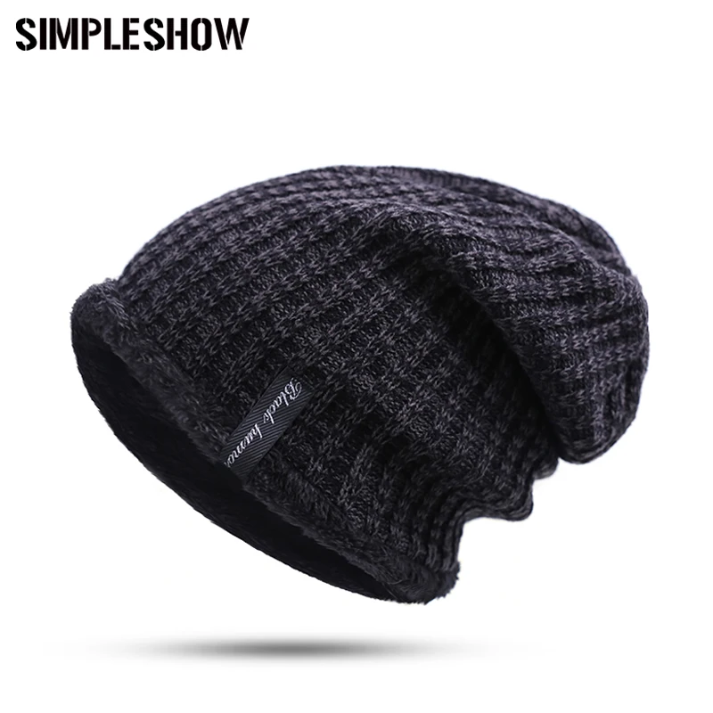 Новинка, модная шапка, теплая зимняя шапка для мужчин, Skullies Beanies, однотонные вязаные теплые шапки и кепки, женские бини, эластичная шапка, Прямая поставка