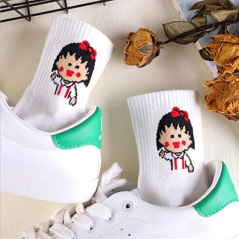 Женские кавайные носки в японском стиле с забавными персонажами из мультфильмов Harajuku/милые носки для скейтборда для девочек, женские хлопковые носки Calcetines
