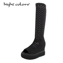 Женские летние высокие мотоциклетные сапоги, высокие мотоциклетные сапоги с вырезами из сетки, с открытым носком, женская обувь на платформе, туфли на высоком каблуке, ljm3616