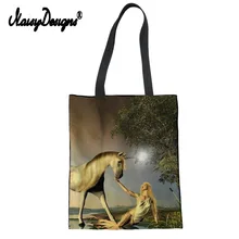Пользовательские 3D лошадь Женская Холщовая Сумка для покупок Единорог напечатанная сумка для девочек рюкзак для путешествий на открытом воздухе женские сумки Прямая