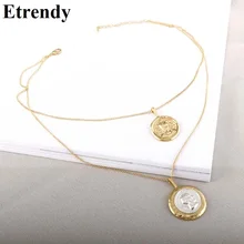 Новинка, многослойное красивое изображение, монета, геометрическое колье-чокер, круглое массивное ожерелье и подвески для женщин, винтажная цепочка на свитер