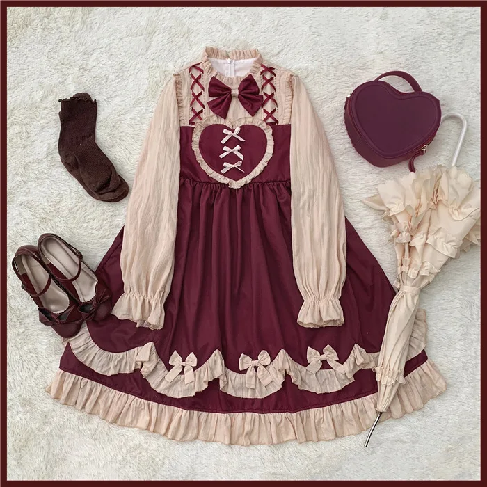 

Sweet Red Lolita Dress Cute Bow Petal Sleeve Ruffles Large Size Lolita OP Vintage Princess Dress Retro Women Vestidos Faldas