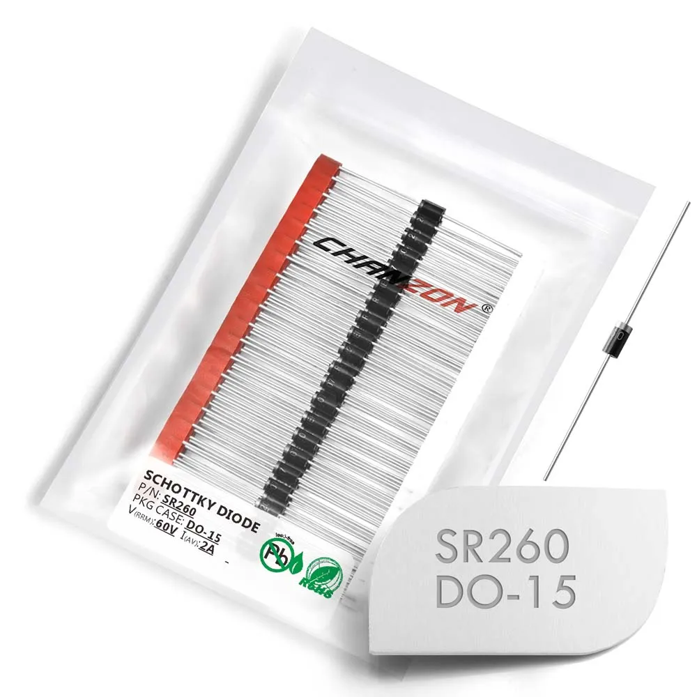 100 Pz Sr260 Sb260 Diodi Raddrizzatori A Barriera Schottky 2A 60 V Do-15 Do-204Ac Axial 2 Amp 60 Volt Sr 260