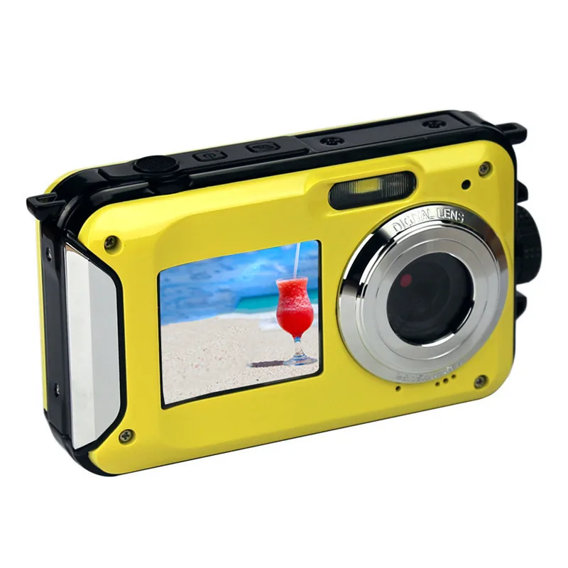 Профессиональная фронтальная и тыловая камера AMKOV W599 24 МП, двойной экран, HD камера, 2,7 дюймов, цифровая камера s, водонепроницаемая компактная камера, 3 цвета - Цвет: Yellow