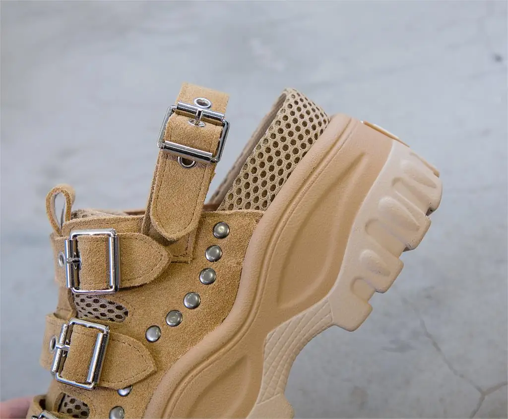 SWYIVY Female Retro Shoes Genuine Leather Platform Sandals Rivet 2019 Summer Casual Shoes Sandals For Woman Chunky Sandal Nice