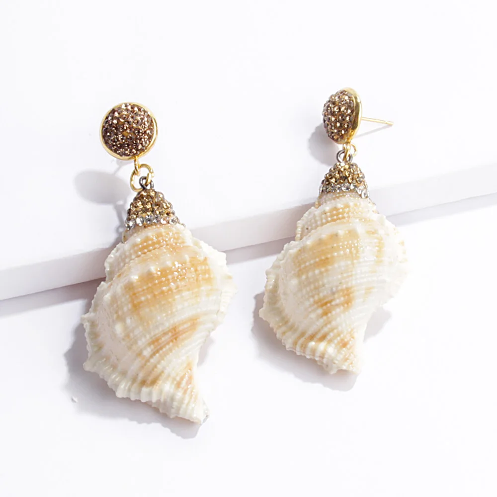 

2019 Vintage Natural Shell Drop Earrings Handmade Elegant Statement Crystal Dangle Earrings Jewelry For Women For Party Gift