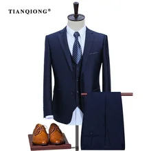 TIAN QIONG новые мужские костюмы, приталенный смокинг, брендовый Модный деловой костюм жениха, Свадебный костюм, блейзер(пиджак+ брюки+ жилет