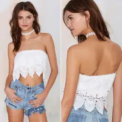 Для женщин; Модный Топ Тонкий Леди Slash новые Neck Crop Кружева Sexy бретелек