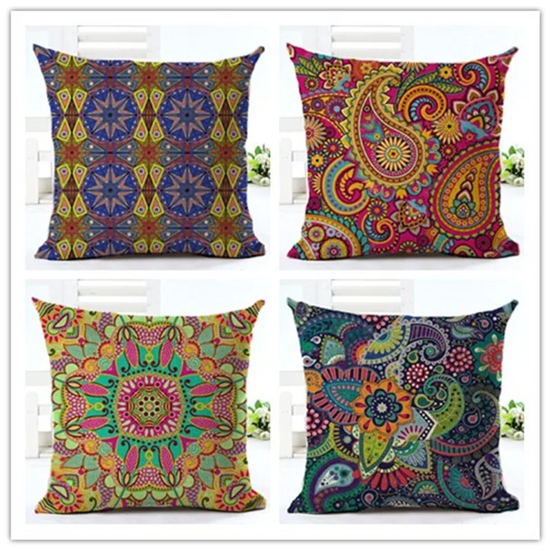 

Fashion Bohemian Cushion Cover paisley Printed Houseware Decor Cojines Printed Sofa Throw Pillow Case Linen Cotton Almofadas