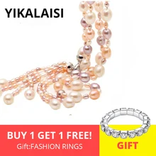 YIKALAISI, 925 пробы, серебряные ювелирные изделия, натуральный пресноводный жемчуг, длинное многослойное ожерелье с кисточкой, модные ювелирные изделия для женщин