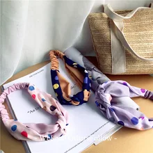 Новинка лета! Модный тюрбан в горошек с крестиком, Женский шифоновый ободок для головы, широкий двухслойный ободок для волос